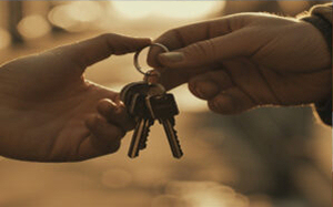 Handing over a set of keys, including insurance agent benefits.